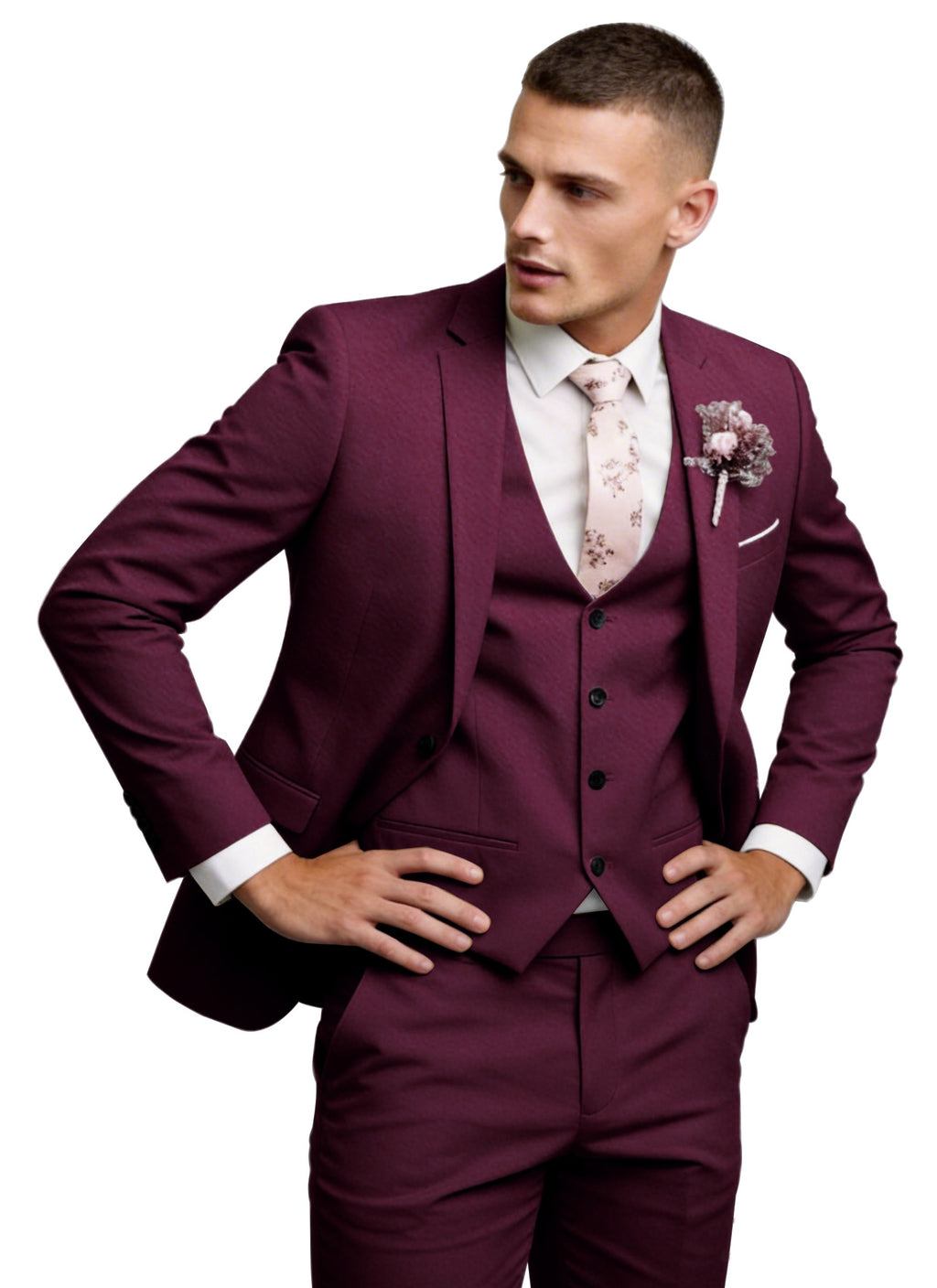 Men's 3 Piece Suit Set Slim Fit Formal Business Wedding Suit Jacket Vest Pants Set